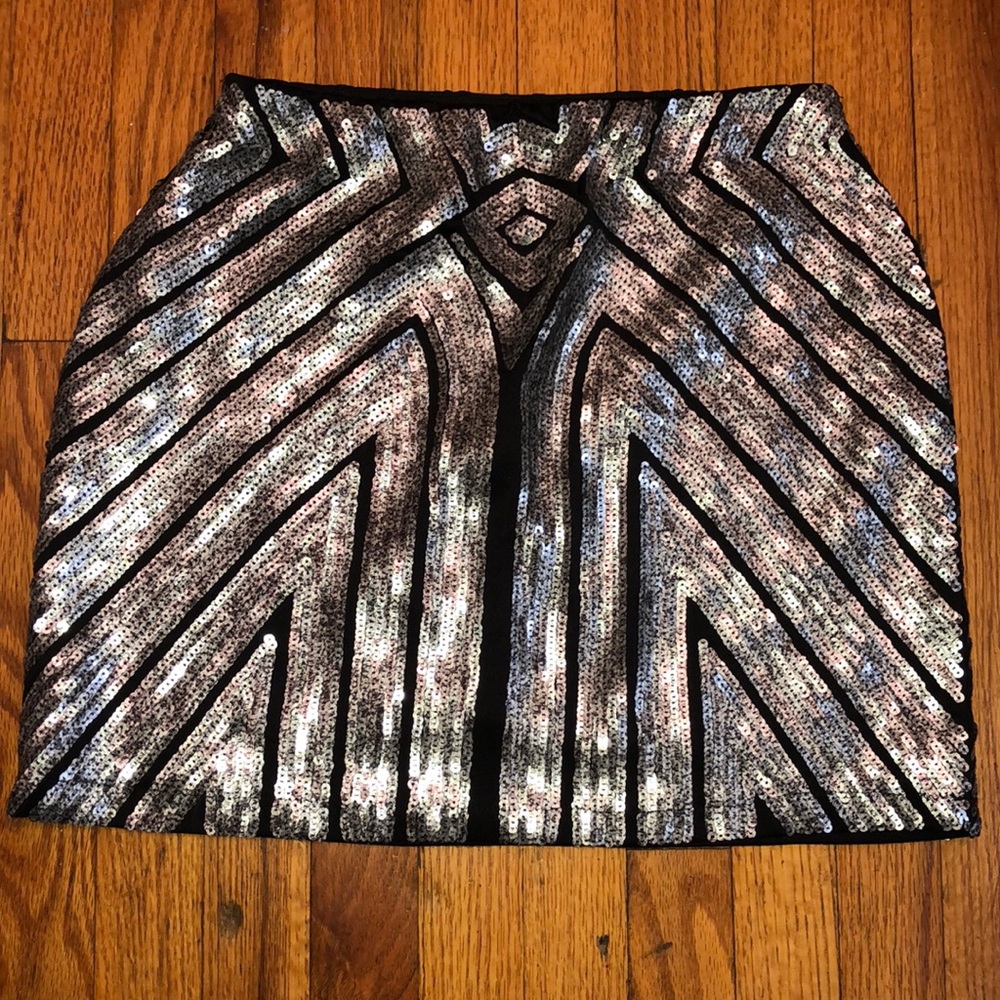 Silver Plated Sequins Mini Skirt
